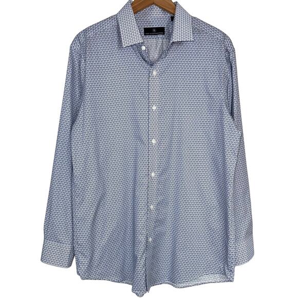 Hart Schaffner Marx Blue White Printed Button Up Shirt Size Large - Picture 1 of 13